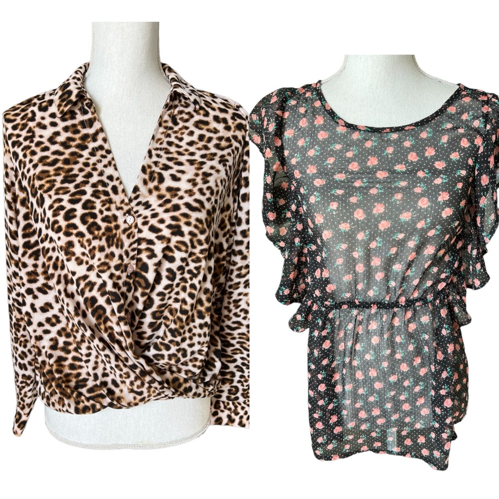 All in favor & zovi leopard floral sheer blouse